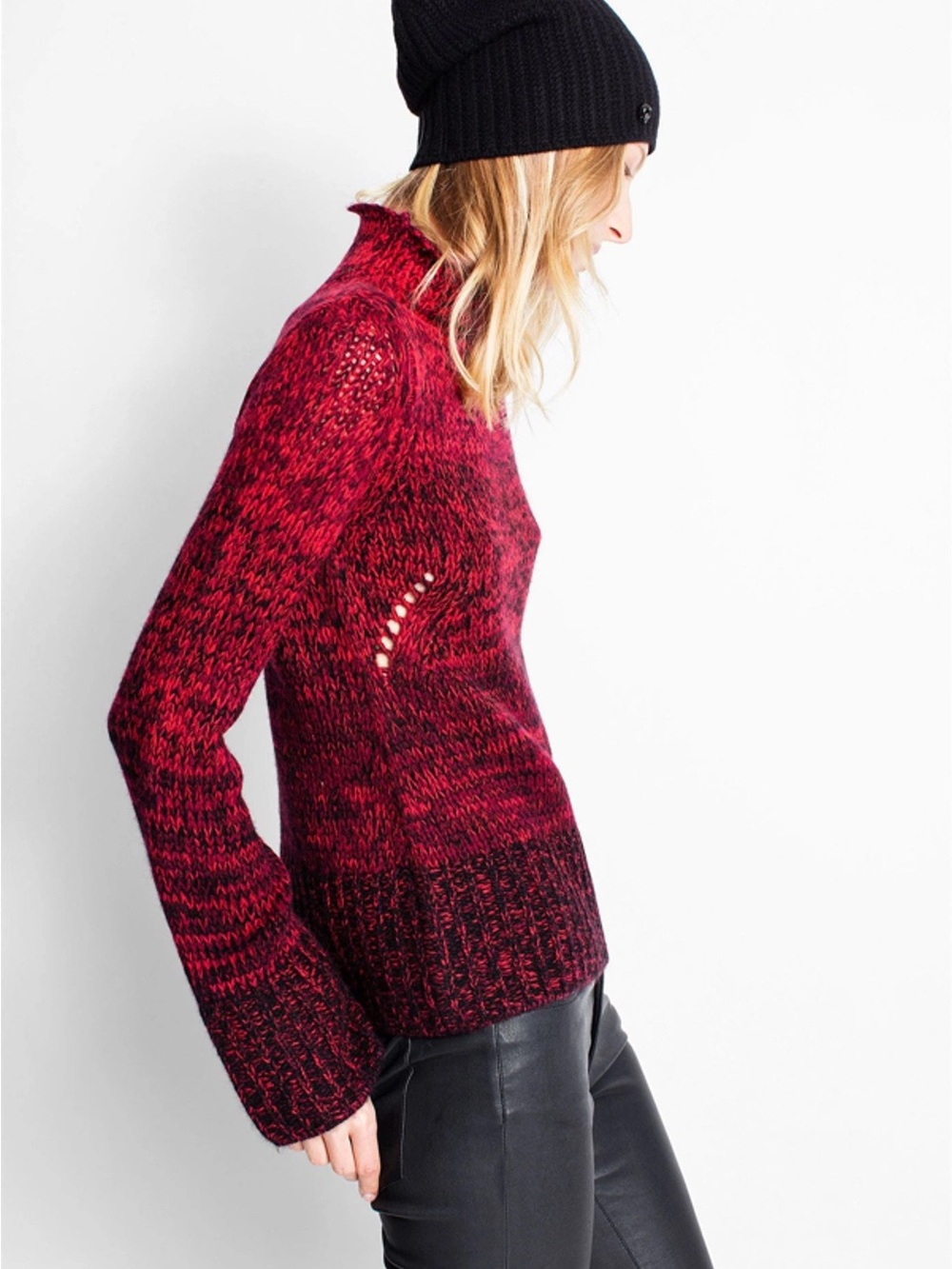 Zadig & Voltaire chrome deluxe cashmere Red Marled knit Turtleneck Sweater